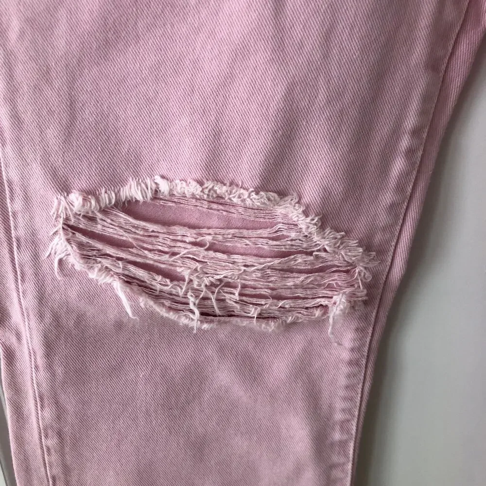 3x1 NYC size 25 Women's distressed straight leg jeans Mineral Rose Pink $367